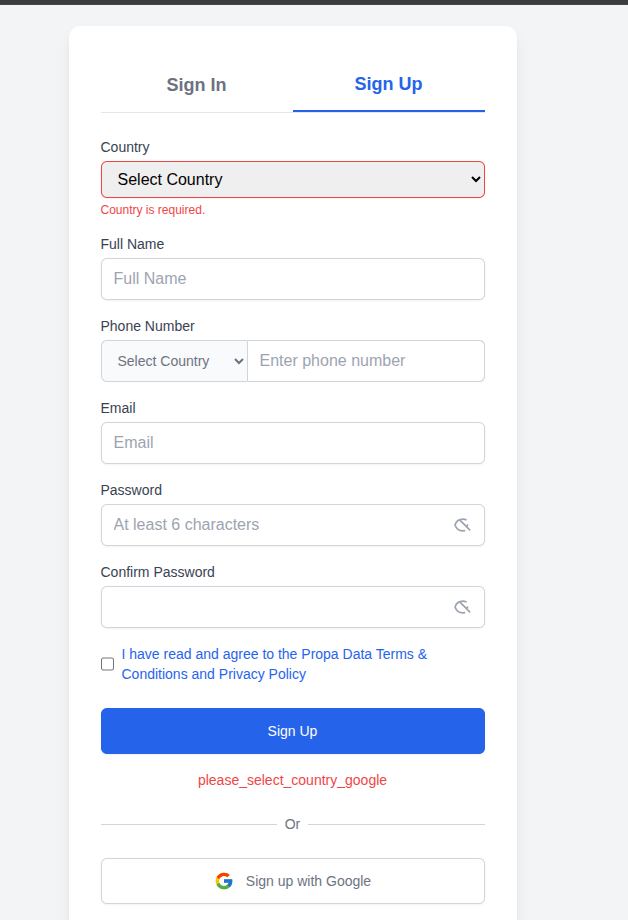 google sign-up error