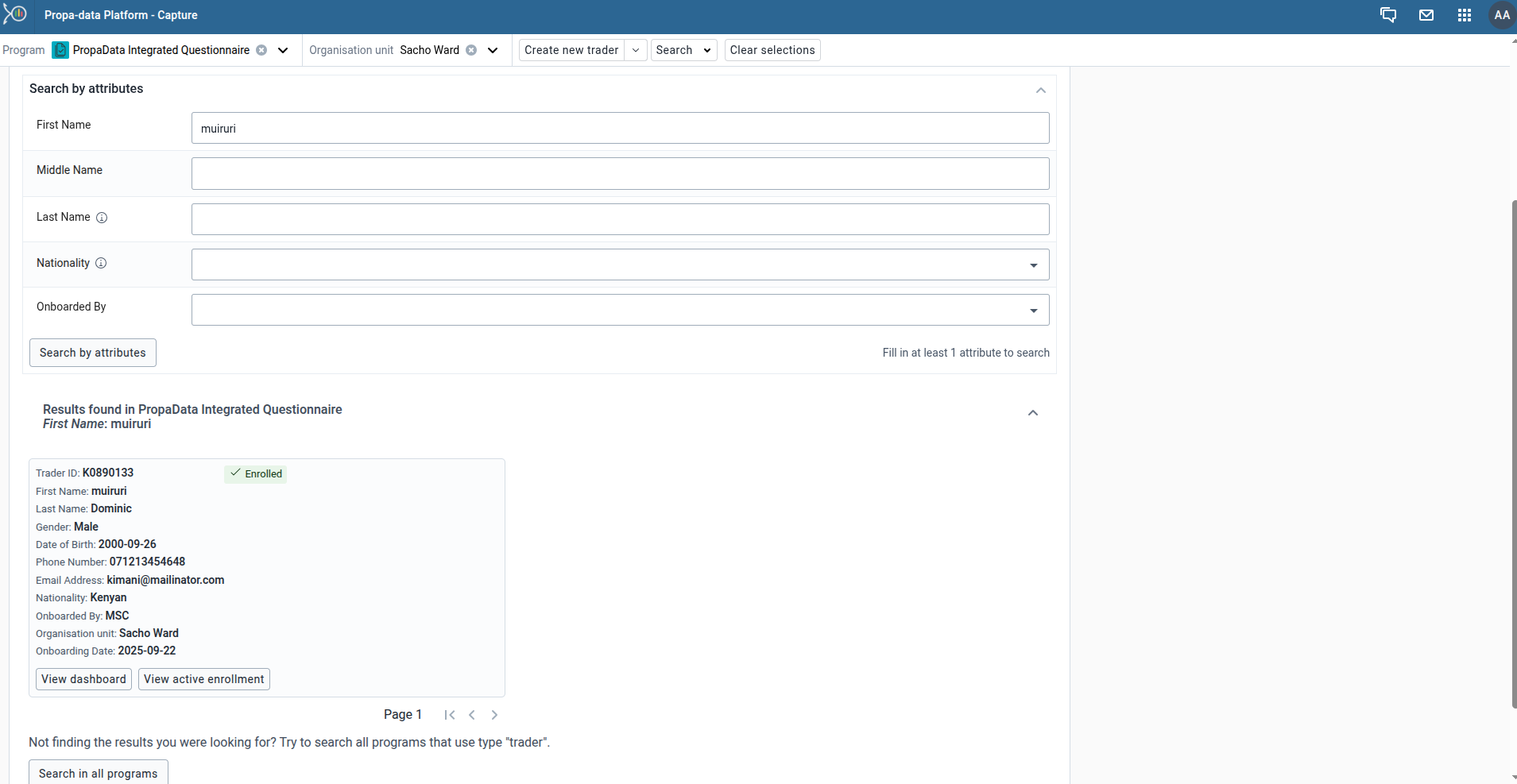 Search for a participant