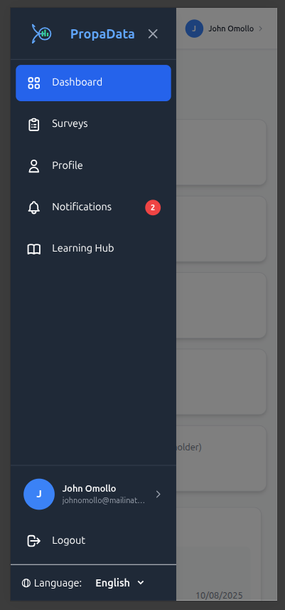 dashboard from the sidevbar