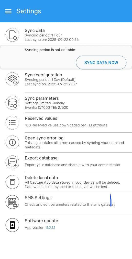 Sync Data Settings