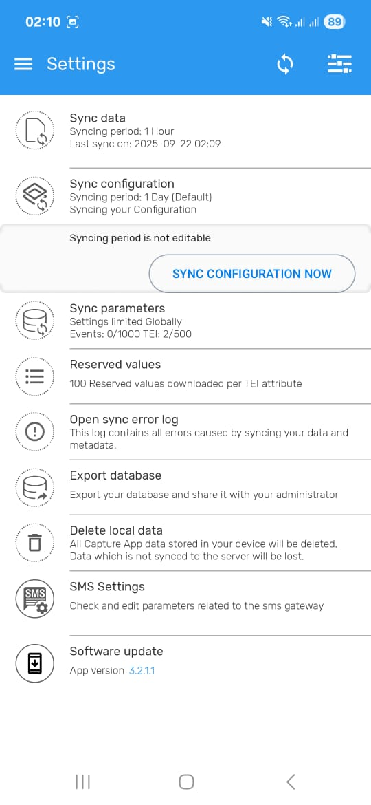 Sync Configuration Settings